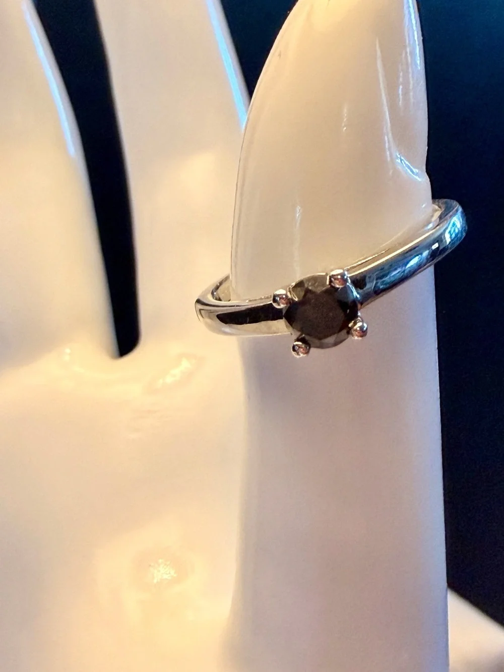 0.50 CTW Black Diamond Solitaire Ring Rhodium Over 925 Sterling Silver Sz 7